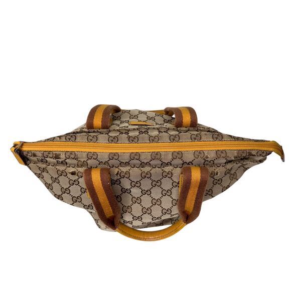 Gucci GG Canvas Web Sherry Line Tote Bag - Yellow & Brown Handle - Picture 5 of 16
